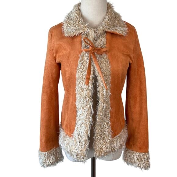 American Vintage Jackets & Blazers - Vintage Penny Lane Coat Faux Fur Orange Shaggy Tie Front size Small